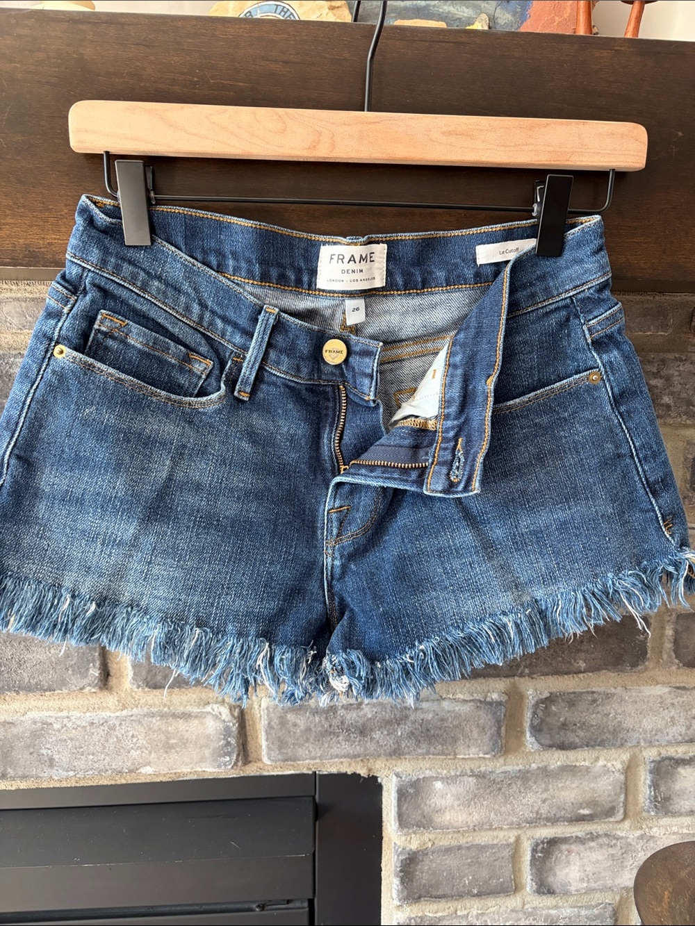 Frame Denim Blue Frayed Hem Jean Shorts